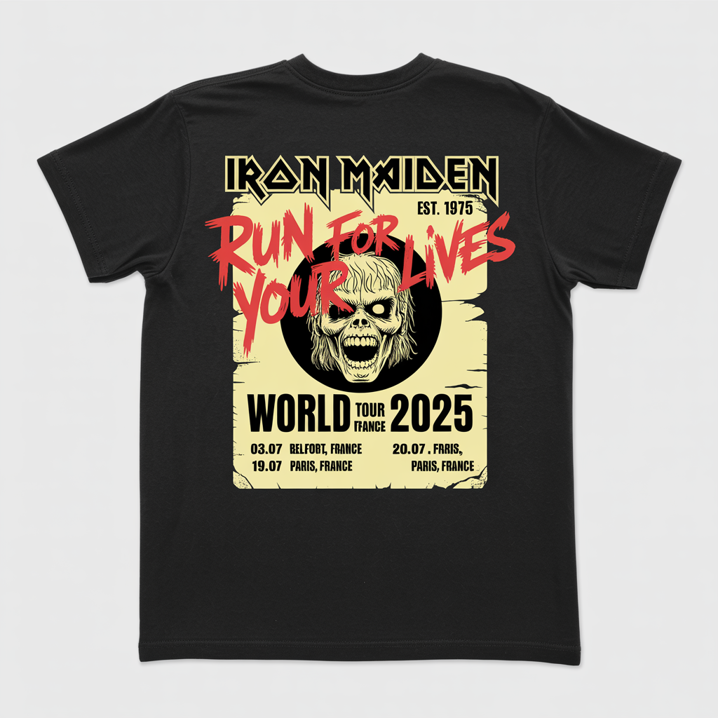 Iron Maiden(2 sides) World Tour 2025 France Vintage Metal T-Shirt