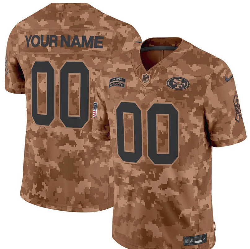 San Francisco 49ers 2024 Salute to Service Arctic Camo Custom Name & Number Jersey