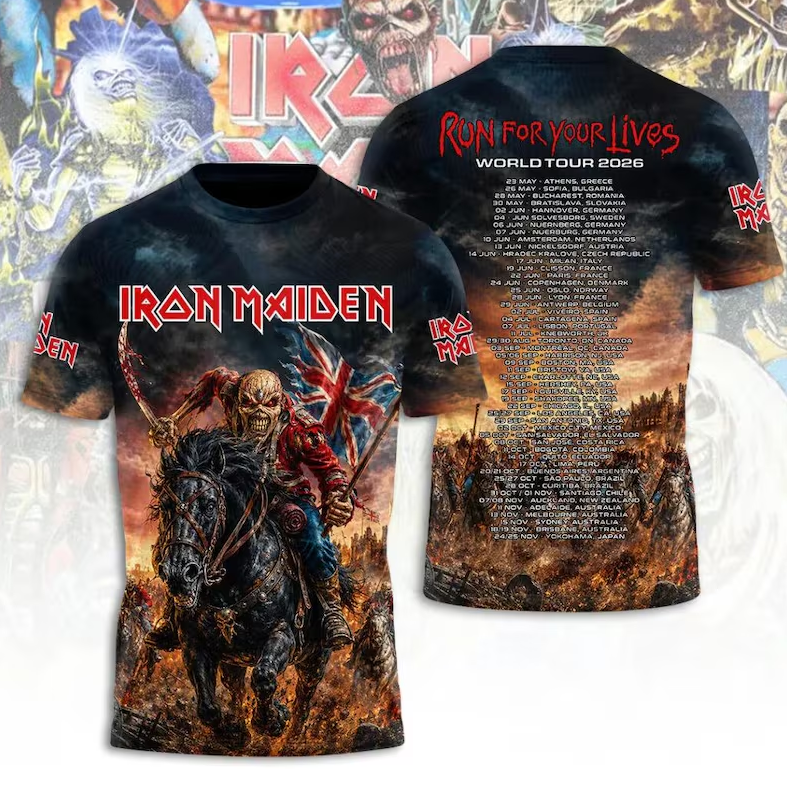 Iron Maiden Tour 2026 Eddie Skull 3D All Over Print Shirt, Heavy Metal Concert Tee
