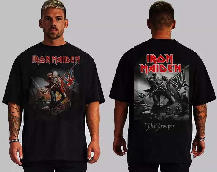 IRON MAIDEN TROOPER HARD ROCK T SHIRTS FRONT AND BACK PRINT