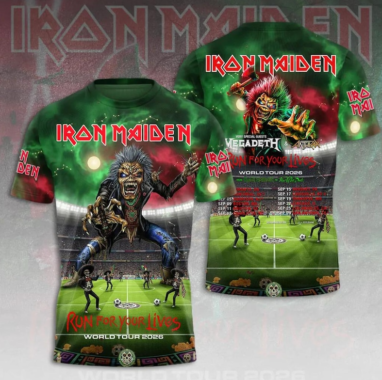 Iron Maiden World Tour 2026 Graphic 3D All Over Print Shirt, Rock Fan Tee