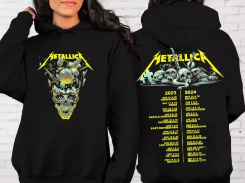 (2 sided)metallica hoodie Rock Tour Merch, Rock Band Hoodie with Skull