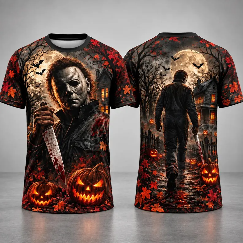 Michael Myers Halloween Shirt, Slasher Horror T Shirt, Horror Movie Tee, Halloween Graphic Shirt 3D All Over