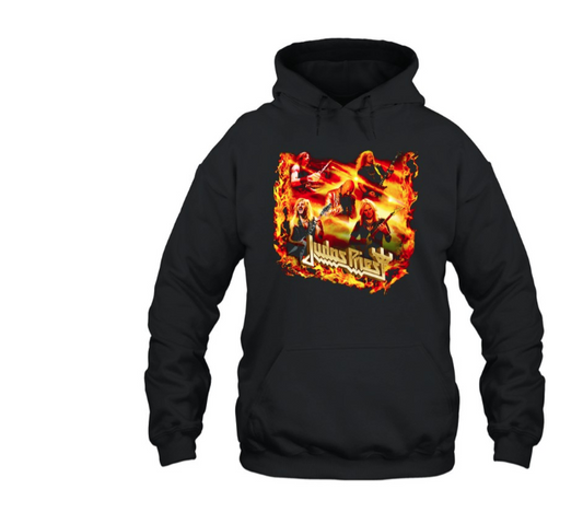 Vintage Judas Priest Hoodie – Flames of Metal Band Artwork