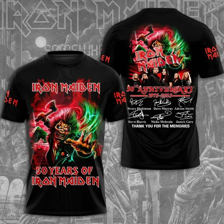 Iron Maiden 50th Anniversary 2025 3D All Over Print Shirt, Rock Fan Gift