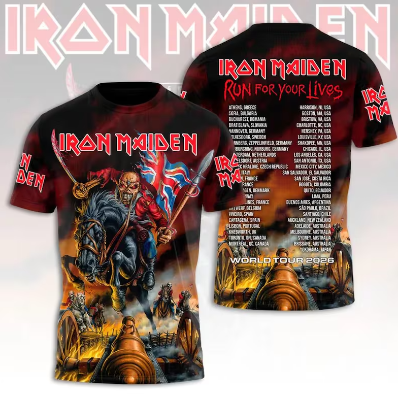 Iron Maiden World Tour Skull 3D All Over Print Shirt, Heavy Metal Graphic Tee