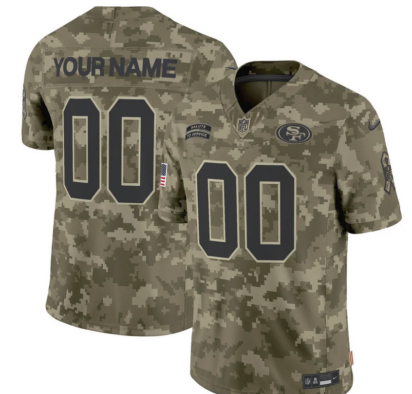 San Francisco 49ers 2024 Salute to Service Arctic Camo Custom Name & Number Jersey
