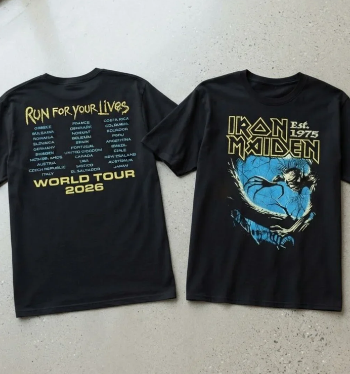 Iron Maiden Run For Your Lives World Tour 2026 Black T-Shirt S-5XL