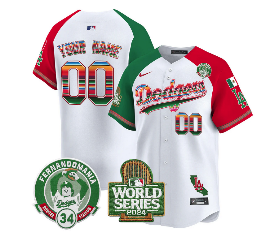 Dodgers Mexico Fernando Valenzuela & 2024 World Series Patch Vapor Premier Limited Custom Jersey - All Stitched