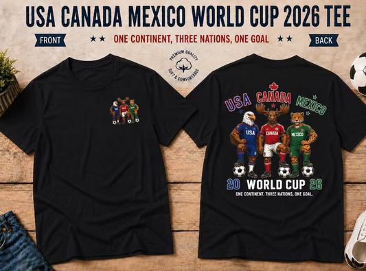 World Cup 2026 T-shirts | T-shirts printed with mascots of the USA, Canada, and Mexico