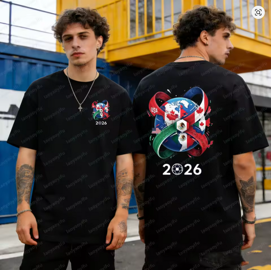 The 2026 soccer jerseys feature the flags of the United States, Canada, Mexico, and a globe.