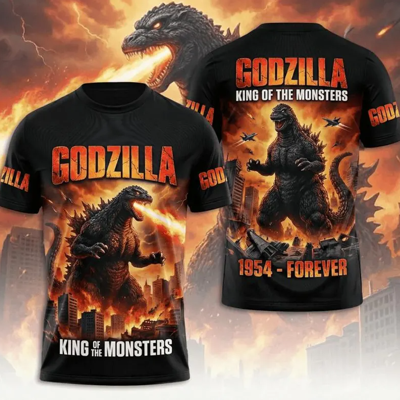 Godzilla King Of Monsters 3D All Over Print Tee, Classic Kaiju Monster Graphic Shirt