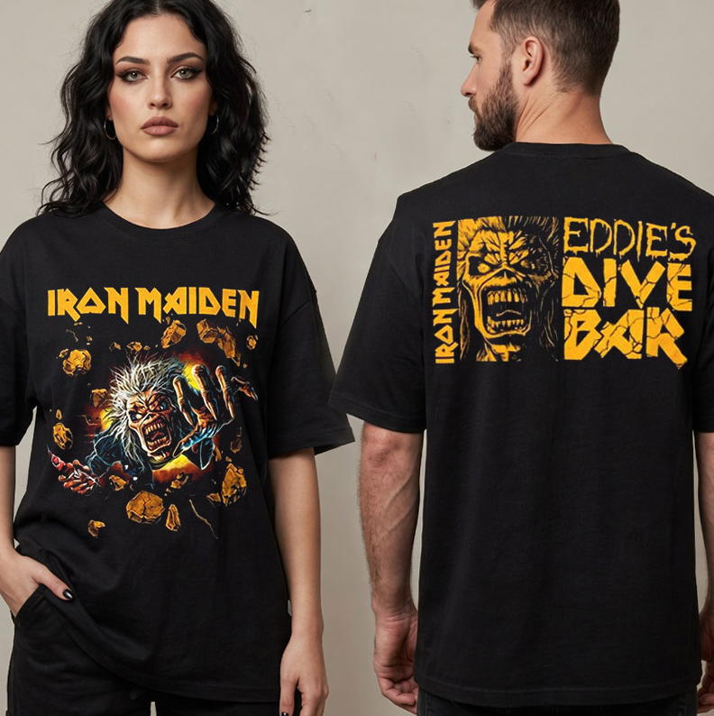 Iron Maiden Run For Your Lives World Tour 2026 Eddie’s Dive Bar Athens Exclusive Merchandise Unisex T Shirt Two Sided