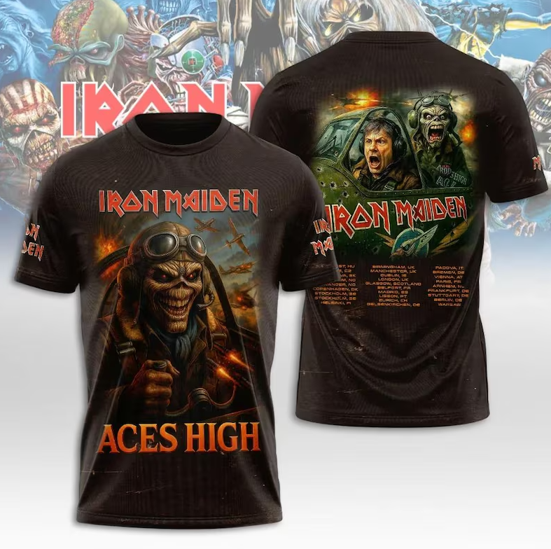 Iron Maiden Classic Band 3D All Over Print Shirt, Vintage Heavy Metal Tee