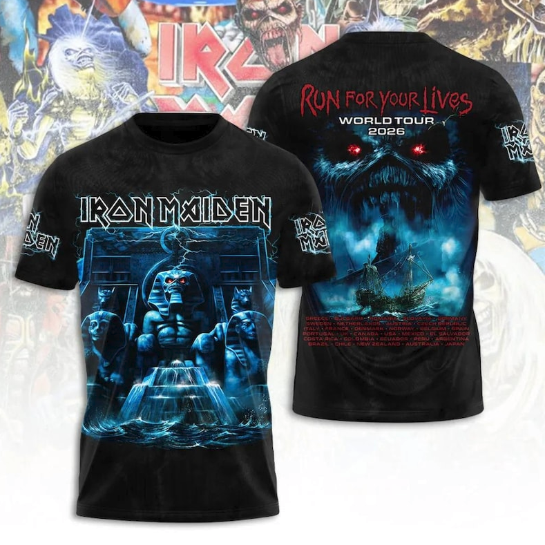 Iron Maiden Tour 2026 3D All Over Print Shirt, Vintage Heavy Metal Concert Tee