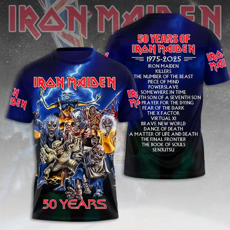 Iron Maiden 50th Anniversary 3D All Over Print Shirt, Vintage Heavy Metal Tee