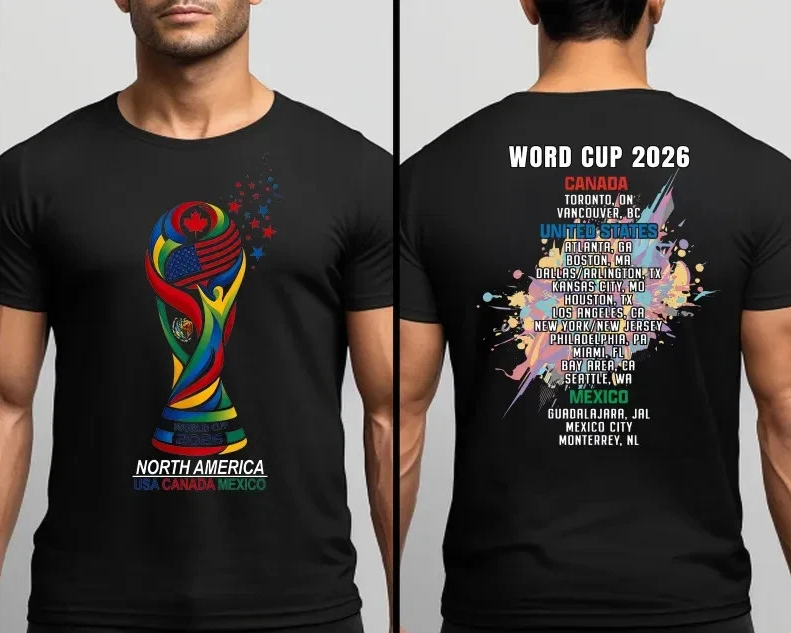 Double-Sided World Cup 2026 Host Cities T-Shirt – USA, Canada & Mexico (Copy)