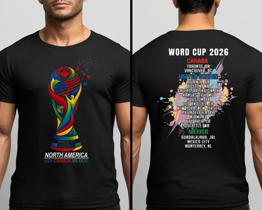 Double-Sided World Cup 2026 Host Cities T-Shirt – USA, Canada & Mexico (Copy)