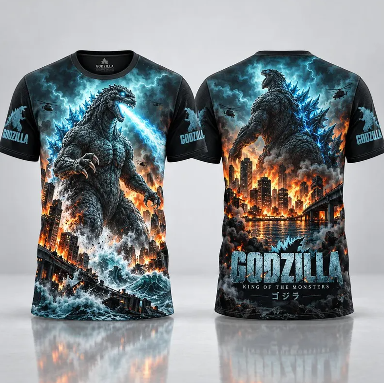 Godzilla 3D Shirt, King of the Monsters T-Shirt, Kaiju Monster 3D All Over Print Tee