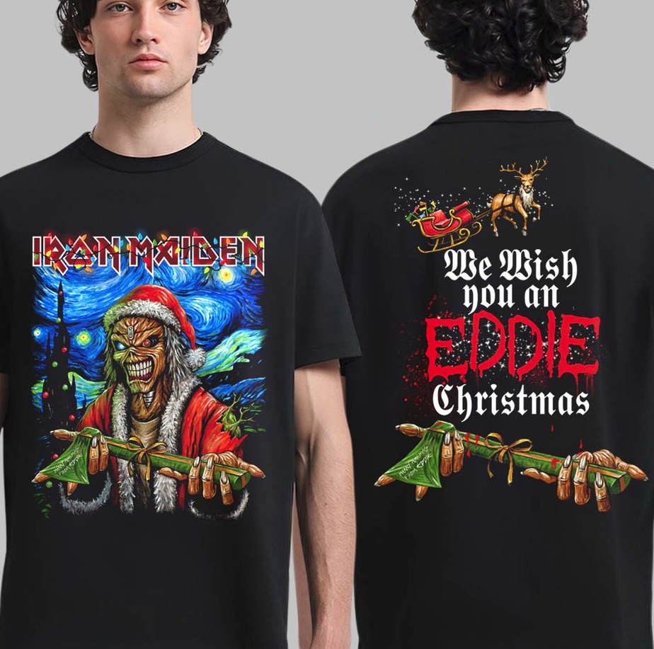 Iron Maiden We Wish You An Eddie Christmas 2025 Eddie Under The Starry Night Deadly Night T-Shirt
