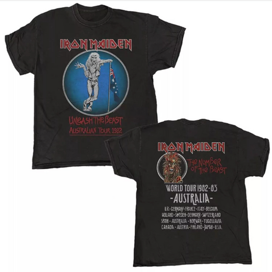 Iron Maiden Unleash The Beast 1982 Australian Tour T-Shirt – Classic Band Tee