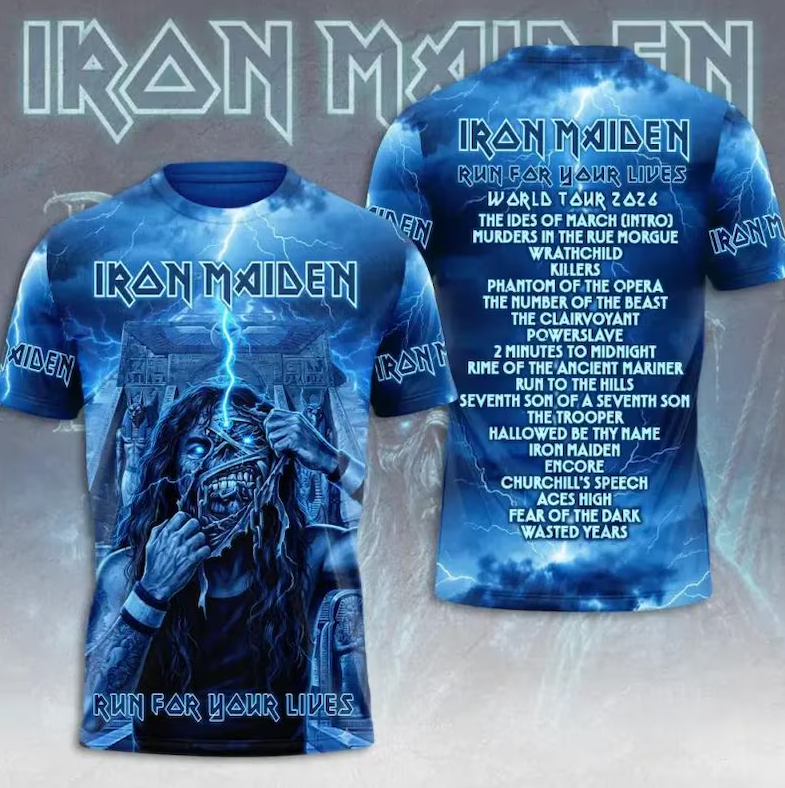 Iron Maiden Run For Your Lives World Tour 2026 Shirt, Iron Maiden 3D All Over Print Tshirt