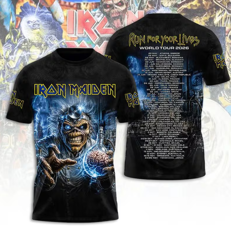 Iron Maiden Tour 2026 Classic 3D All Over Print Shirt, Heavy Metal Rock Tee