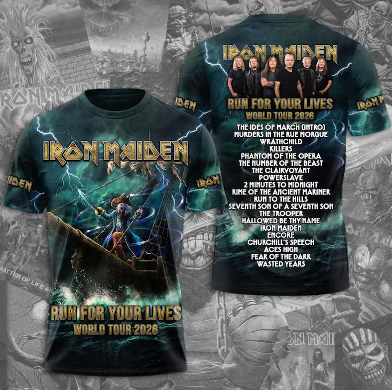 Iron Maiden World Tour Stage 2026 3D All Over Print Shirt, Heavy Metal Tee