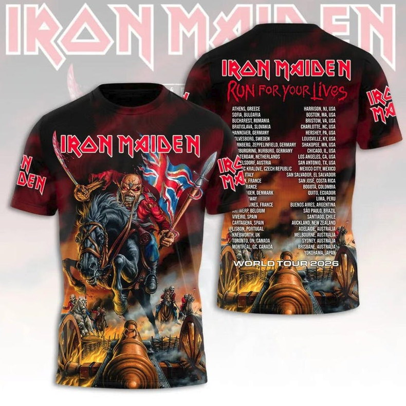 Iron Maiden World Tour Skull 3D All Over Print Shirt, Heavy Metal Graphic Tee