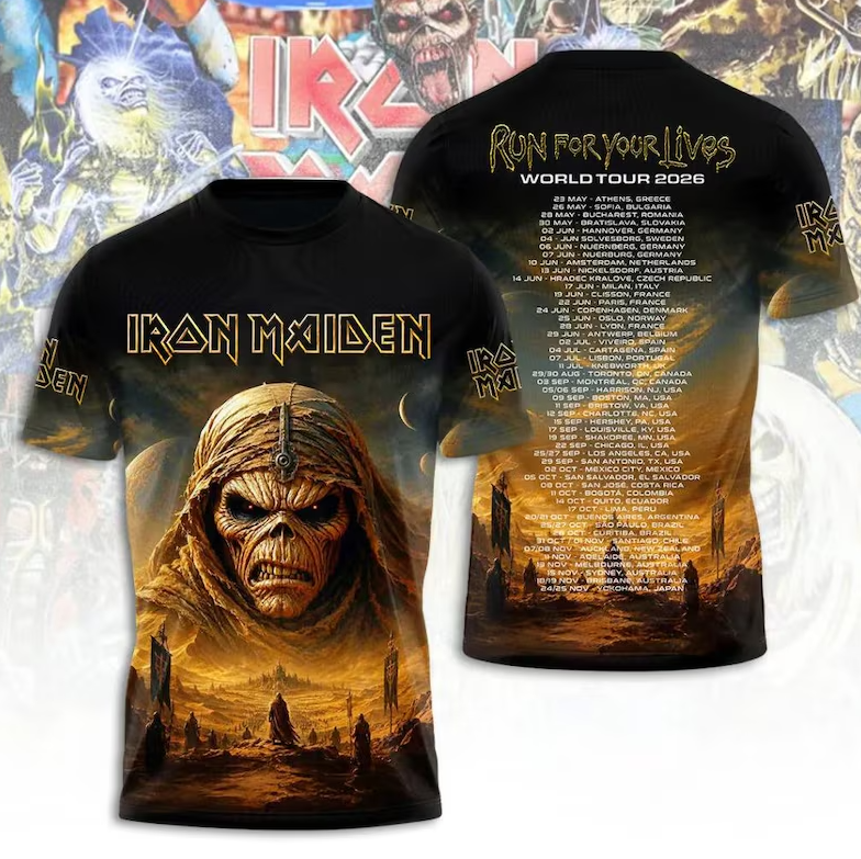 Iron Maiden Tour 2026 Vintage Eddie 3D All Over Print Shirt, Rock Band Tee