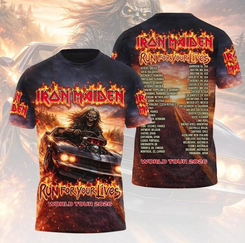 Iron Maiden World Tour Skull 3D All Over Print Shirt, Heavy Metal Graphic Tee