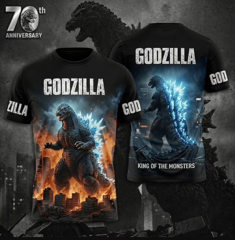 Godzilla 3D All Over Apparel, Giant Kaiju Graphic Shirt, Monster Creature Art, Japanese Monster Design, Godzilla Fan Gift