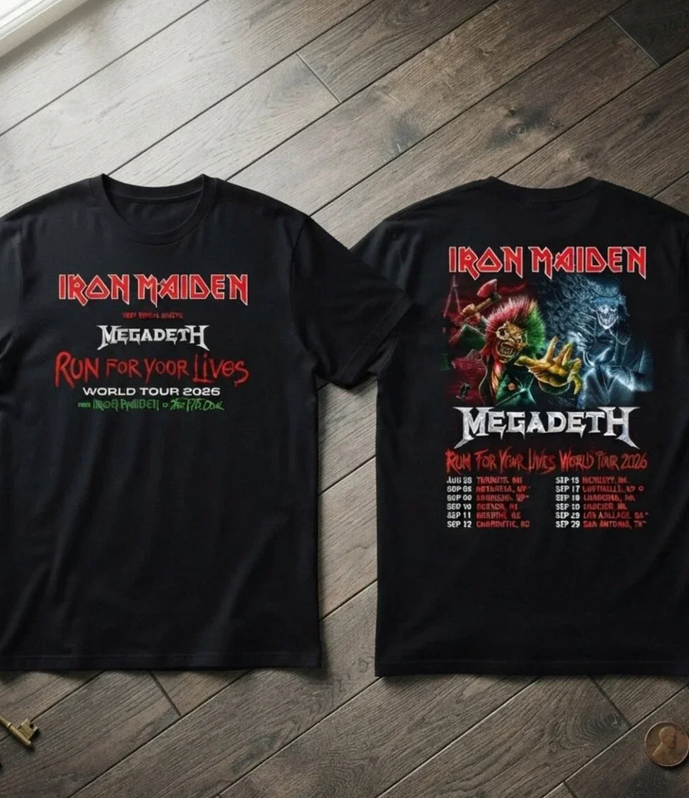 Iron Maiden Run For Your Lives World Tour 2026 Black Graphic T-Shirt Unisex