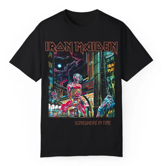 (two sided) Iron Maiden Somewhere in Time T-Shirt – Unisex, Double-Sided Print Band Tee
