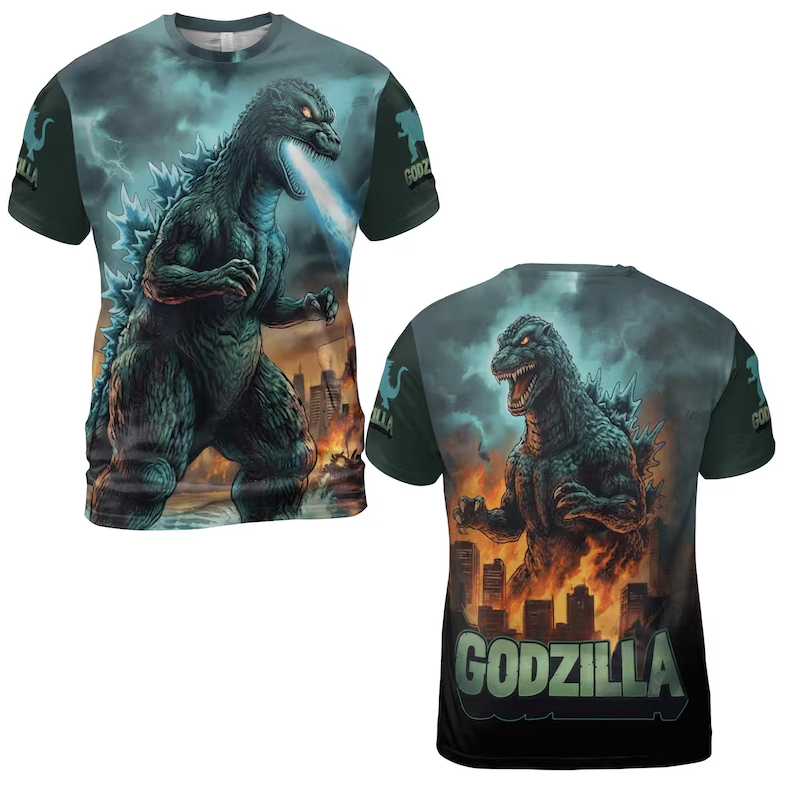 Godzilla Shirt, Godzilla Graphic Tee, Kaiju T Shirt, Japanese Monster Shirt, Anime Inspired Shirt, All Over Print Tee, Monster Fan Gift