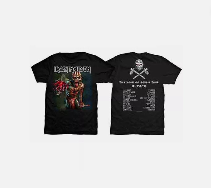 (2 sides)Iron Maiden Book of Souls Tour 2016 T-Shirt – Black Official Band Tee