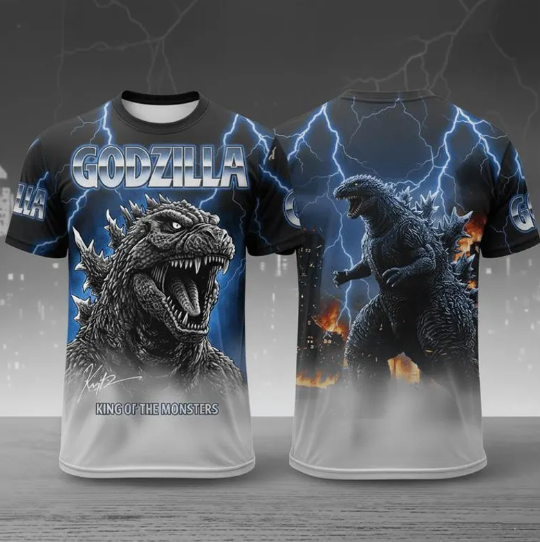 Godzilla Classic 3D All Over Print Shirt, Vintage Kaiju Monster Graphic Tee, Fan Gift