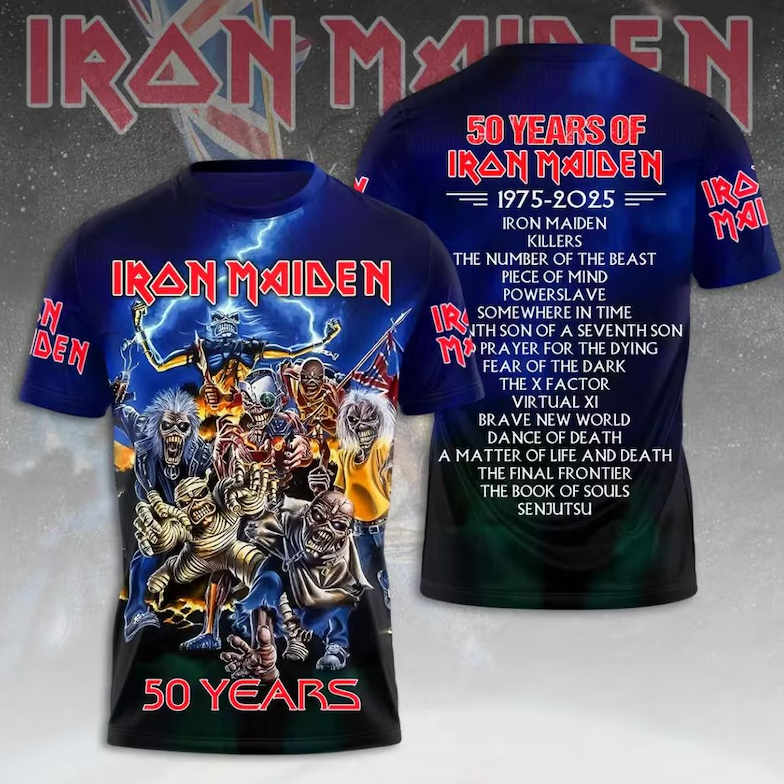Iron Maiden 50th Anniversary 3D All Over Print Shirt, Vintage Heavy Metal Tee