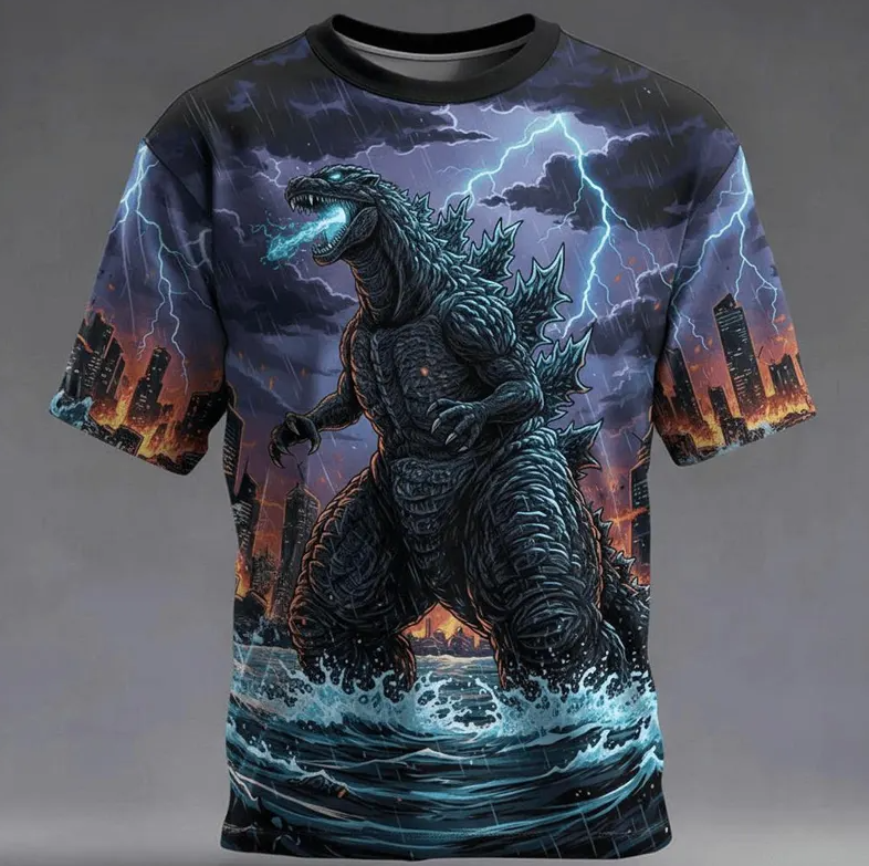 Godzilla 3D Apparel, Giant Monster Graphic Shirt, Kaiju Creature Art, Japanese Monster Design, Godzilla Fan Gift