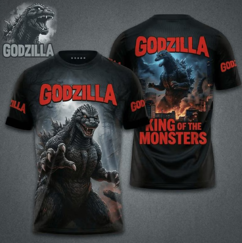 Godzilla 3D All Over Apparel, Kaiju Monster Graphic Shirt, Giant Creature Art, Japanese Monster Design, Retro Godzilla Fan Gift
