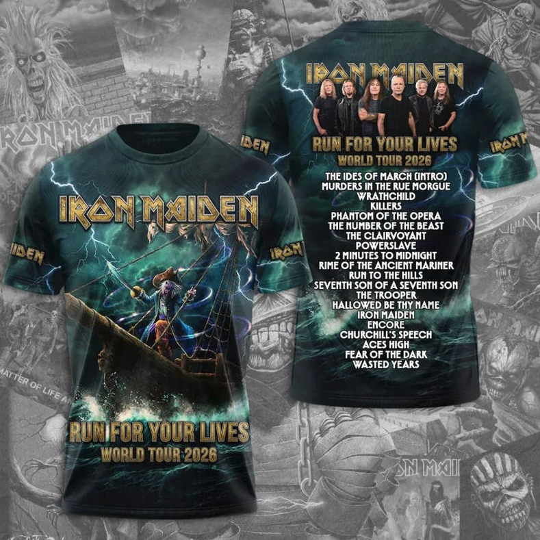Iron Maiden World Tour Stage 2026 3D All Over Print Shirt, Heavy Metal Tee