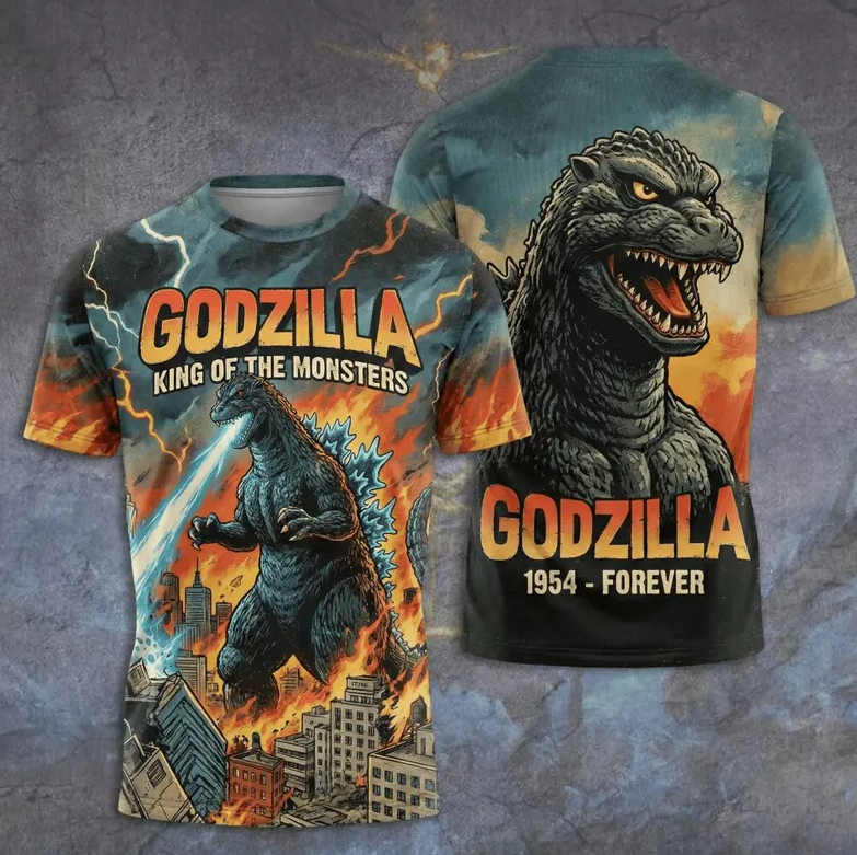 Godzilla  3D All Over Apparel, Kaiju Monster Graphic Shirt, Giant Creature Art, Japanese Monster Design, Godzilla Fan Gift