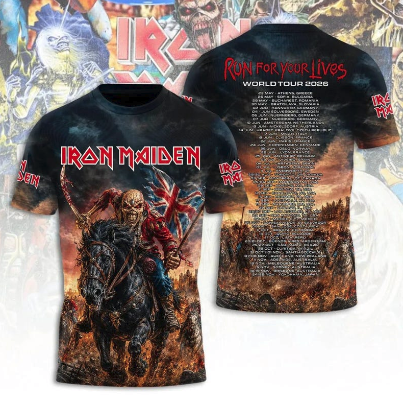 Iron Maiden Tour 2026 Eddie Skull 3D All Over Print Shirt, Heavy Metal Concert Tee