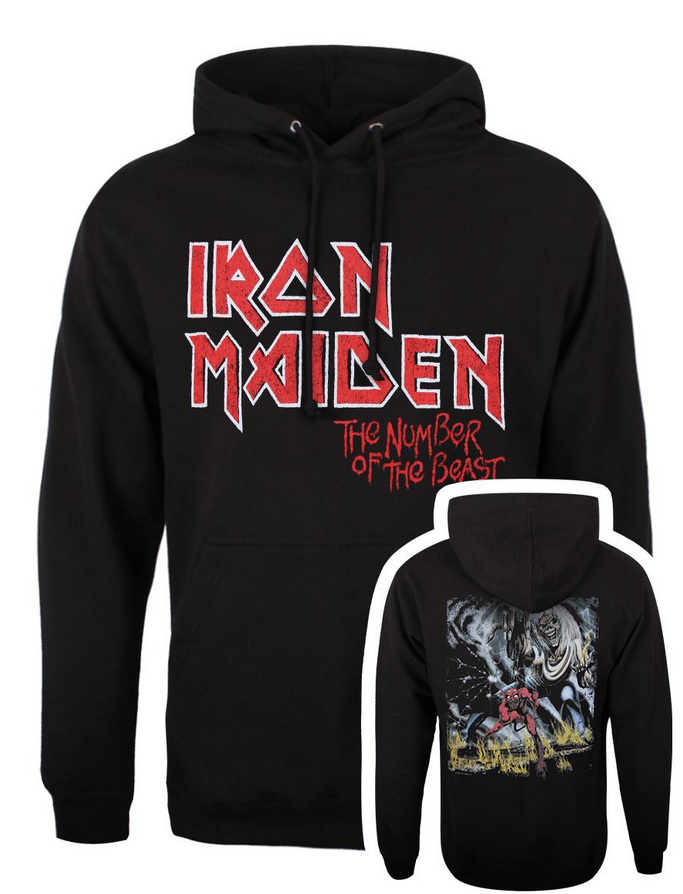Iron Maiden Hoodie Number Of The Beast Vintage Logo Mens Black Pullover