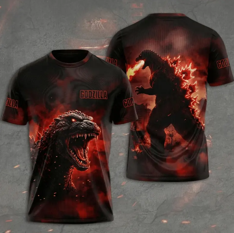 Godzilla 3D Apparel, Giant Monster Graphic Shirt, Kaiju Art Shirt, Japanese Monster Design, Godzilla Fan Gift 3D All Over