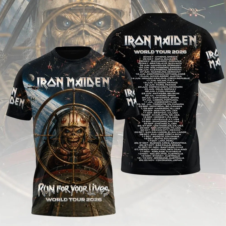 Iron Maiden 3D 2026 Tour Run For Your Lives Shirt Unisex S-5XL