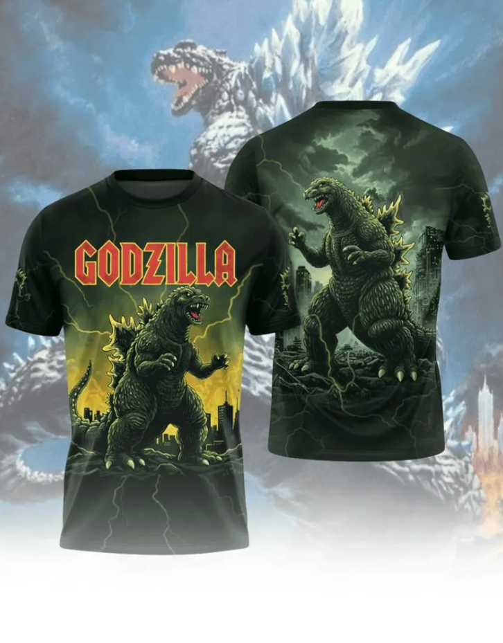 Godzilla King Of Monsters 3D Kaiju Graphic Tee, Monster 3D All Over Print Shirt