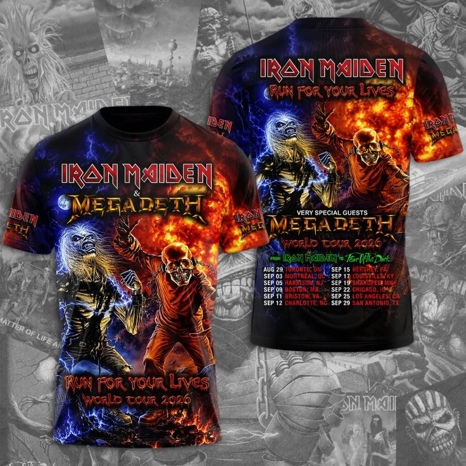 Iron Maiden 3D 2026 Tour Run For Your Lives Shirt Unisex S-5XL