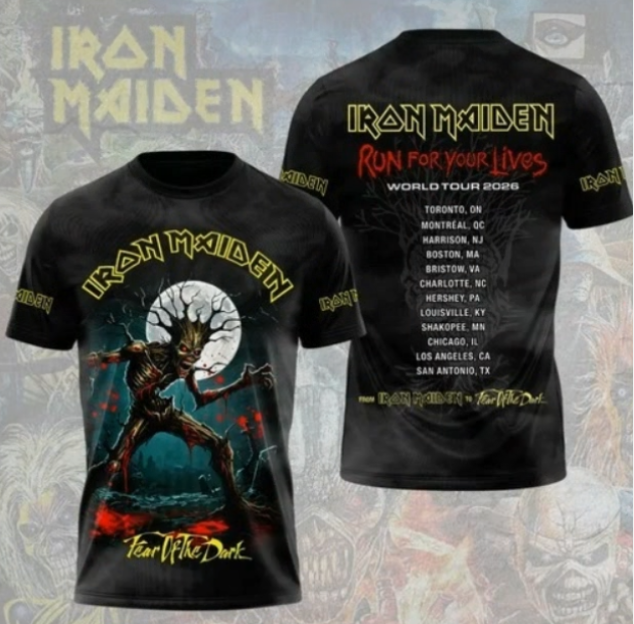 Iron Maiden Run For Your Lives World Tour 2026 3D All Over Printed T-Shirt