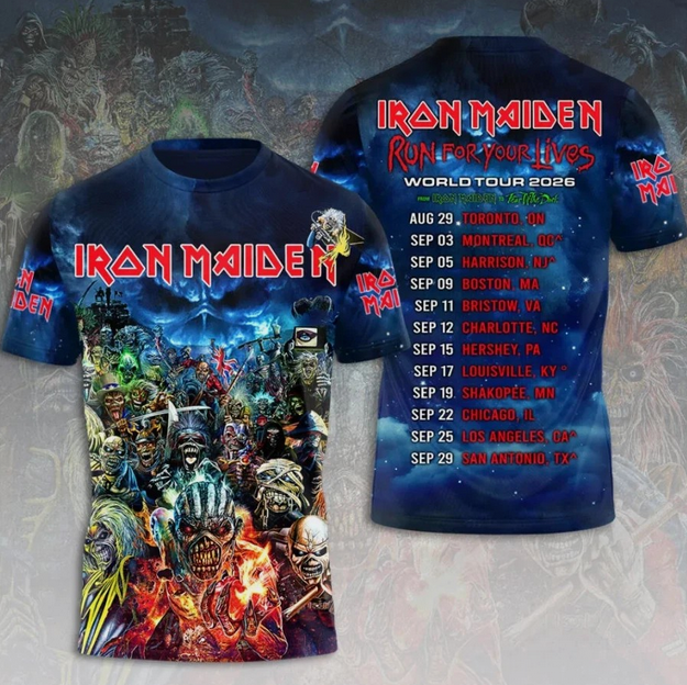 Iron Maiden 2026 World Tour Run For Your Lives 3D All Over T-Shirt